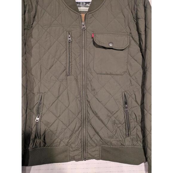 Levi Strauss Quilted Olive Green Bomber Jacket Full Zip Nylon Mens Large 25x27 - Picture 4 of 10